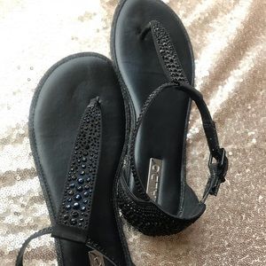 Black Rhinestone Sandals • Sz 7.5 • Medium Width